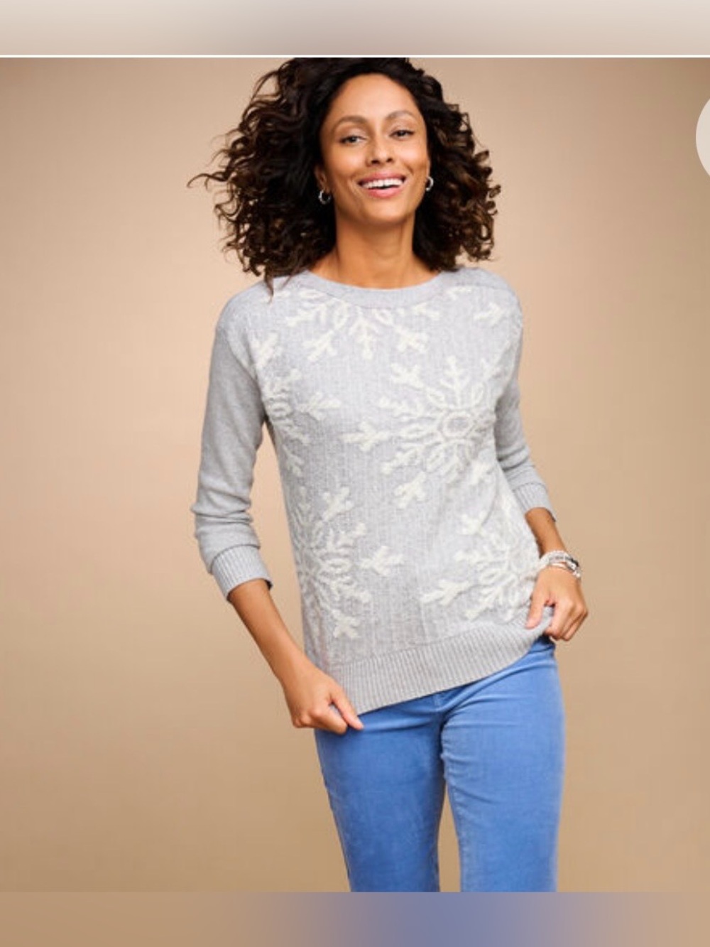 NWT Talbots Bateau Neck Sparkle Snowflake Sweater Womens Large